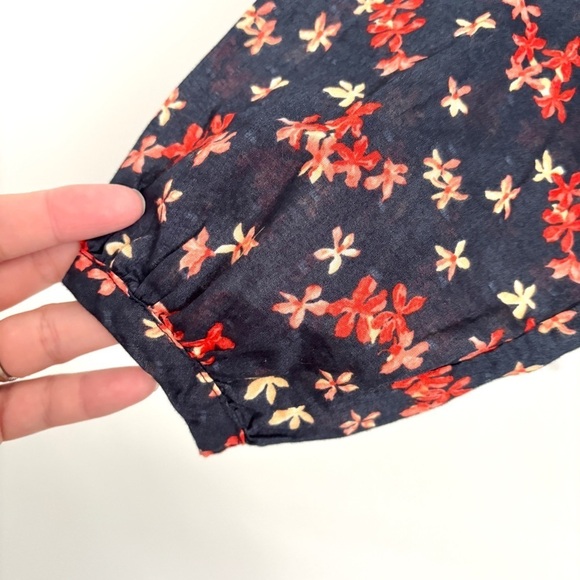 OUTERKNOWN Navy Blue Floral Button Up Long Sleeve Blouse Women’s Size Small - Picture 7 of 10